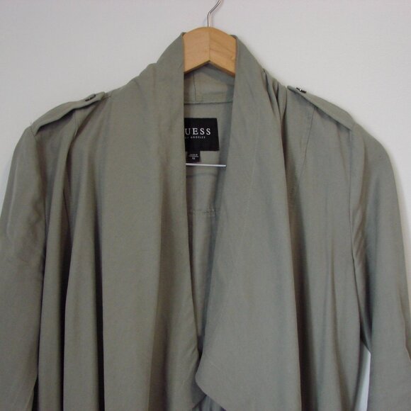 Duster Trench Coat Utility Olive Green Waterfall Front Flowy Size XS Small - Picture 6 of 16